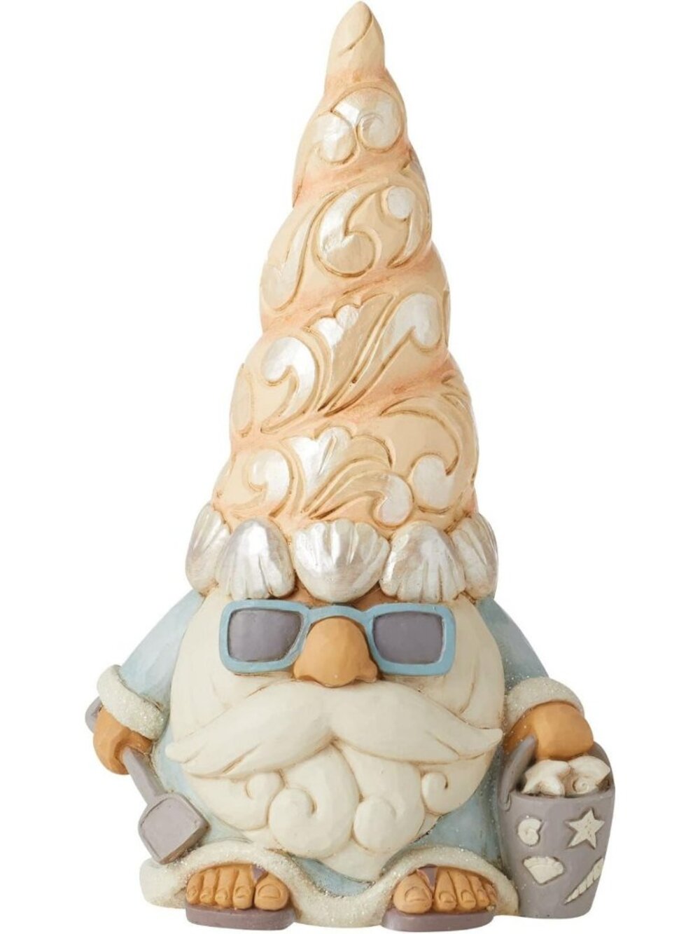 Coastal Seashell Gnome Figurine with Sunglasses, 6.14 Inch, Colorful Home Decor
